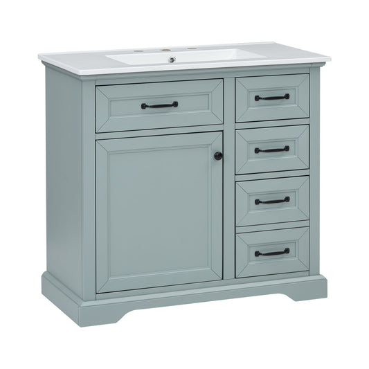 36" Bathroom Vanity With Sink, 2 Tip-Out Drawers, Soft Close Hinges