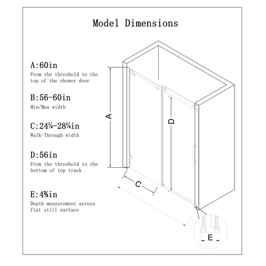 Frameless Single Sliding Shower Door With Soft Close, 5 / 16" Clear Nano Coated Tempered Glass, 60" X 60" - Matte Black