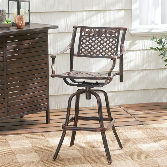Cast Aluminum Swivel Bar Stool With Footrest - Copper