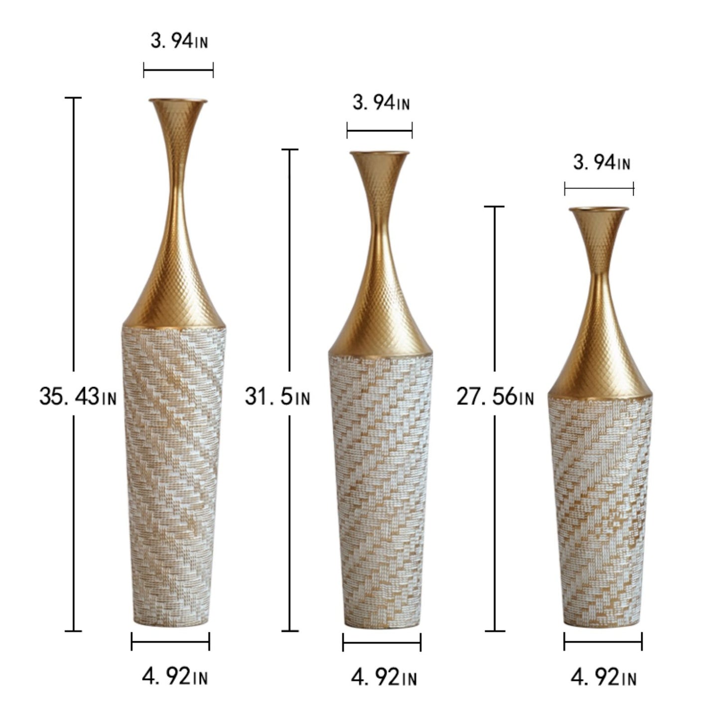Floor Metal Vase Modern Style Decoration Home Woven Pattern Metal Vase 3 Piece Set Gorgeous Home Decoration Large Glazed Metal Vase - Champagne