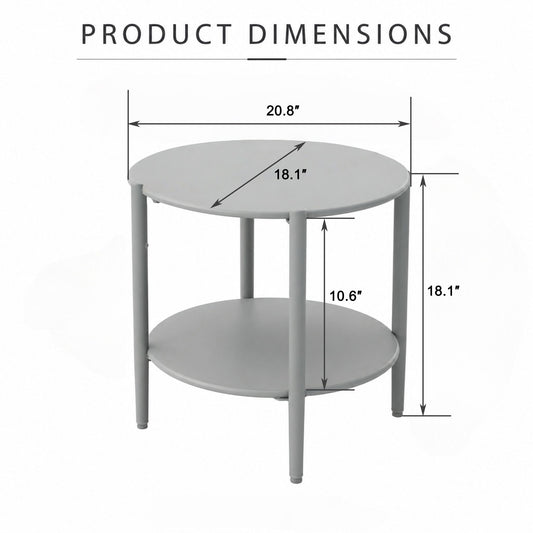 Round Outdoor Coffee Table With Shelf For Garden - Gray
