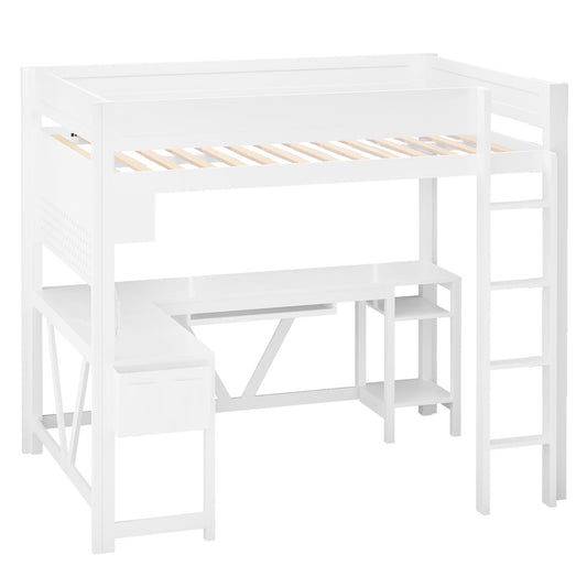 Gaming Loft Bed With Desk, Storage Shelves, LED And Charging Station