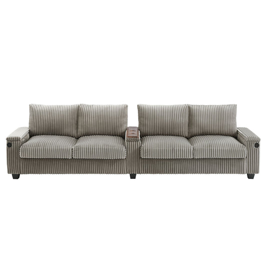 Modern 4 Seater Corduroy Sofa Couch With USB Ports And Hidden Storage
