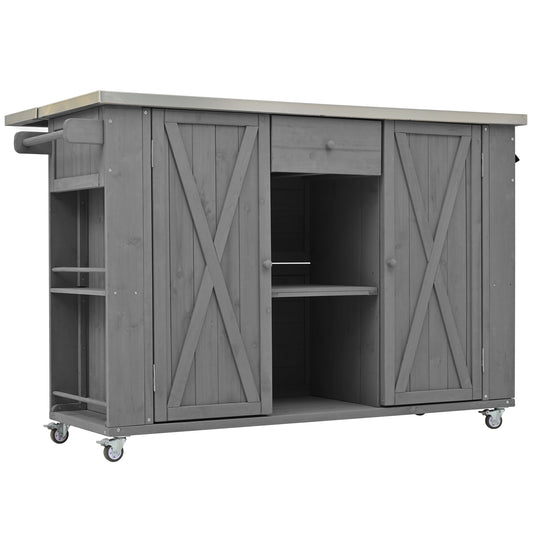 Outdoor Kitchen Island With Stainless Steel Top, Ample Storage Space, Towel And Spice Racks And A Bottle Opener