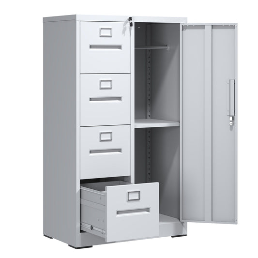 Metal Storage Vertical Filing Cabinet With Lock, 4 Drawers, 1 Door, Steel Construction, School / Office Use
