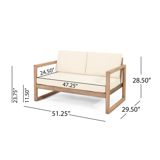 4 Pieces Acacia Wood Patio Furniture Set, Outdoor Furniture With Coffee Table, Patio Conversation Set Deep Seating With Soft Cushion, Porch Chairs For Backyard Porch Balcony - Brown Wash / Beige