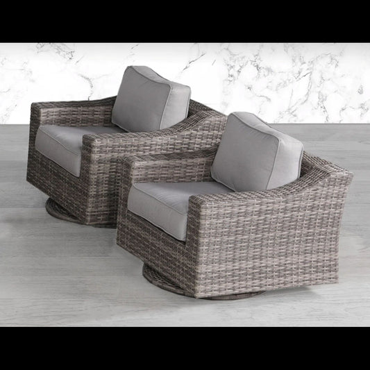 Elegant Swivel Patio Chair With Luxurious Cushions Perfect For Outdoor Relaxation (Set of 2) - Gray Mix