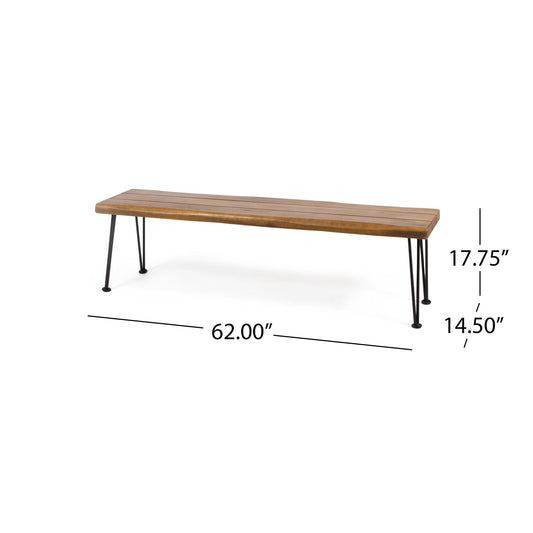 Zion - Industrial Wood And Metal Rectangular Bench With Faux Live Edge Design - Teak