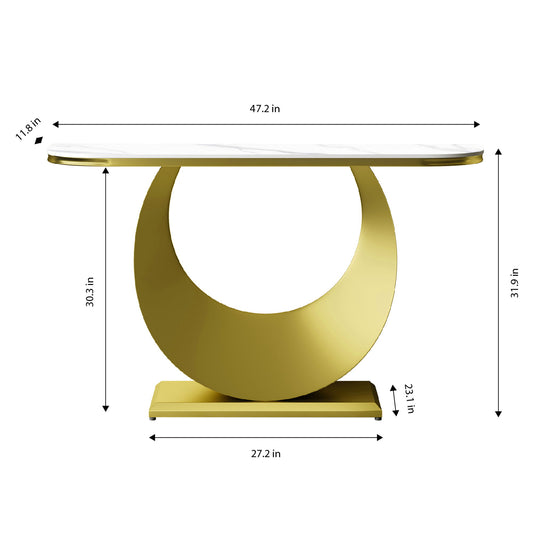 Half Console Table For Hallway - Gold / White