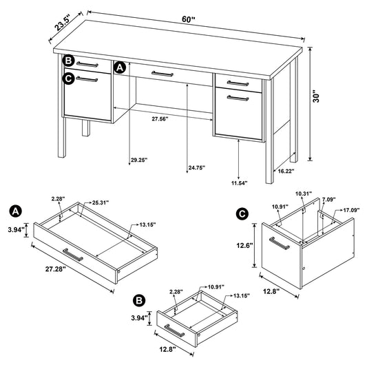 Azura - 4 Drawer Office Desk - Oak