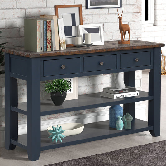 49'' Rectangular Solid 3 Drawer 2 Shelf Console Table - Blue