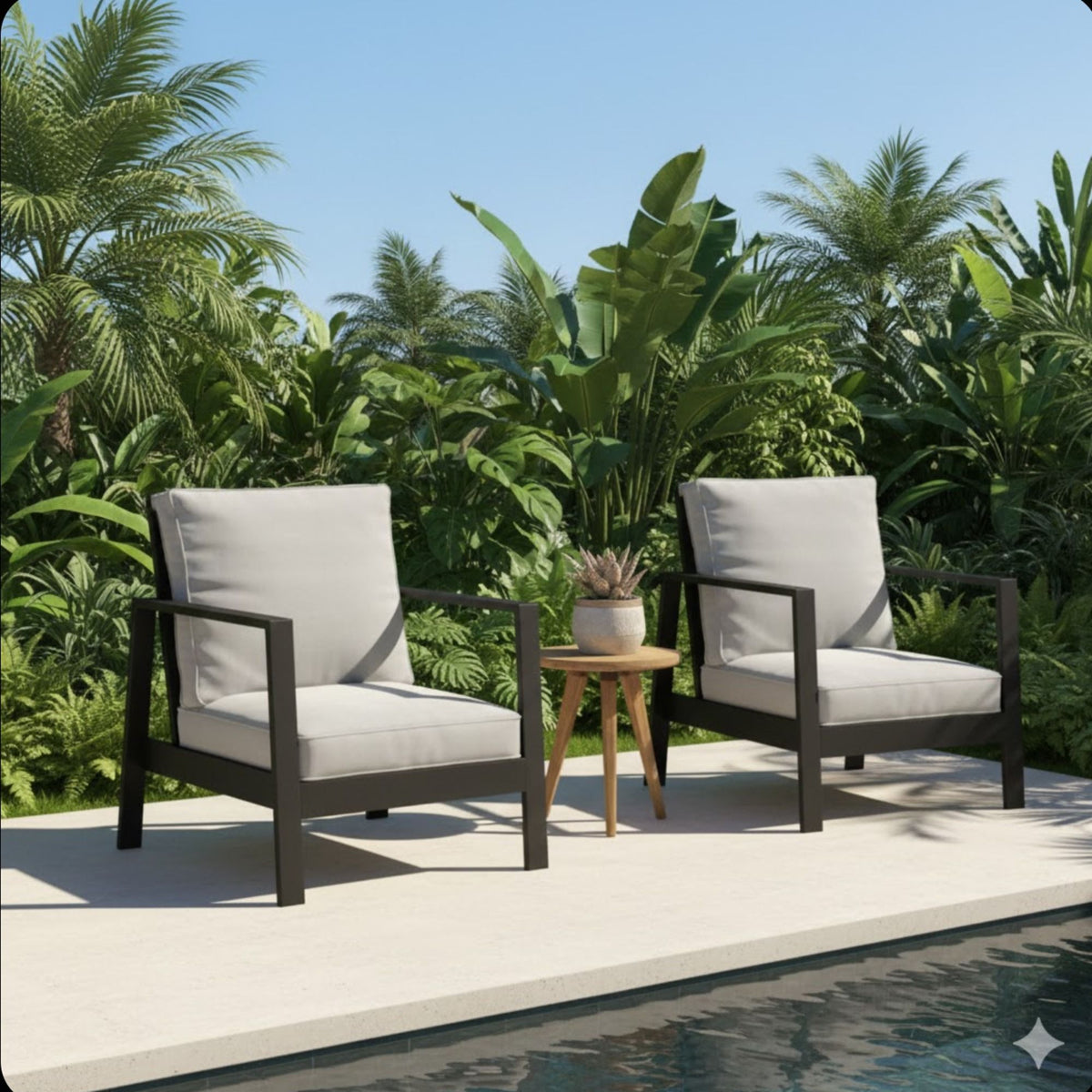All-Weather Ergonomic Patio Armchairs With Thick Cushions (Set of 2)