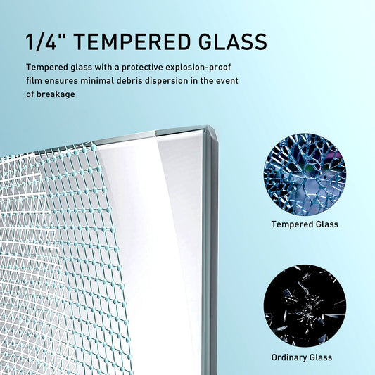 Frameless Soft Closing Shower Door, 1 / 4" (6Mm) Tempered Glass Single Sliding With Explosion Proof Coating - Matte Black