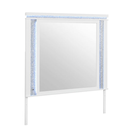 Adalid - Square Shaped Mirror With LED Lighting And Glittered Detailing - White