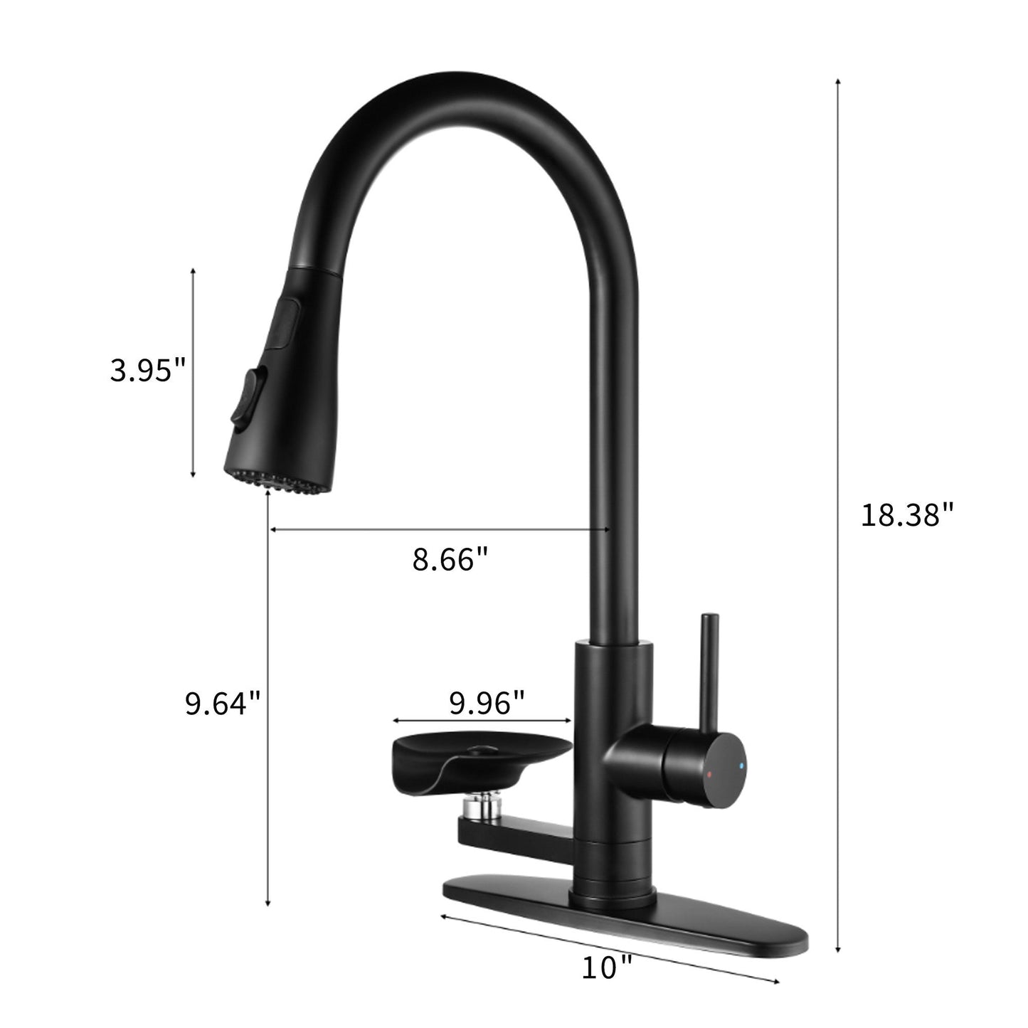 3 In 1 Kitchen Faucet With LED Temperature Display, Press Type Glass Rinser, Pull Down Sprayer, 3 Spray Modes - Matte Black