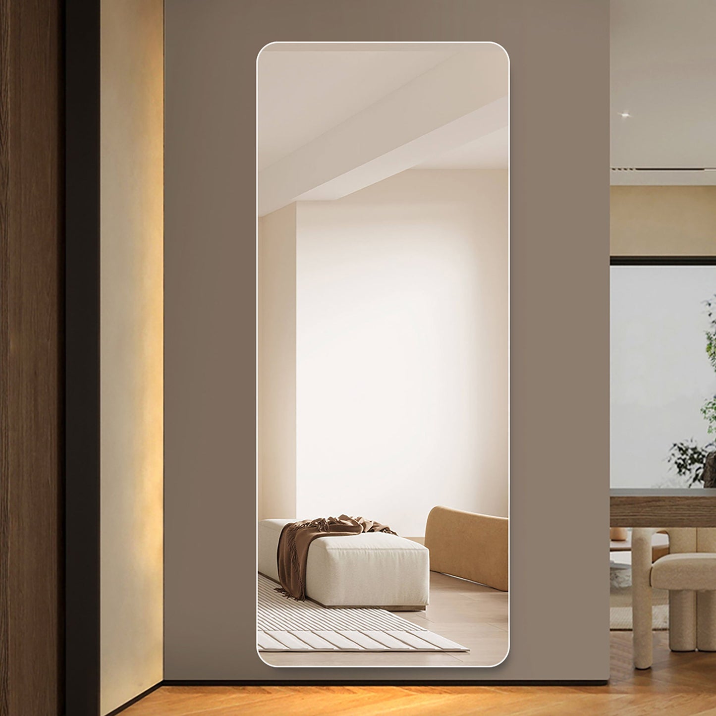 Full Body Round Corner Mirror For Living Room Bedroom Cloakroom High Quality 5Mm Explosion Proof Glass - Silver / Clear