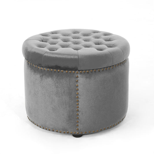 Elegant Round Ottoman Footstool With Studded Rim