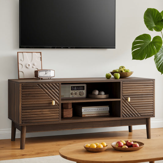 Mid Century Modern TV Stand Entertainment Center With Storage - Walnut