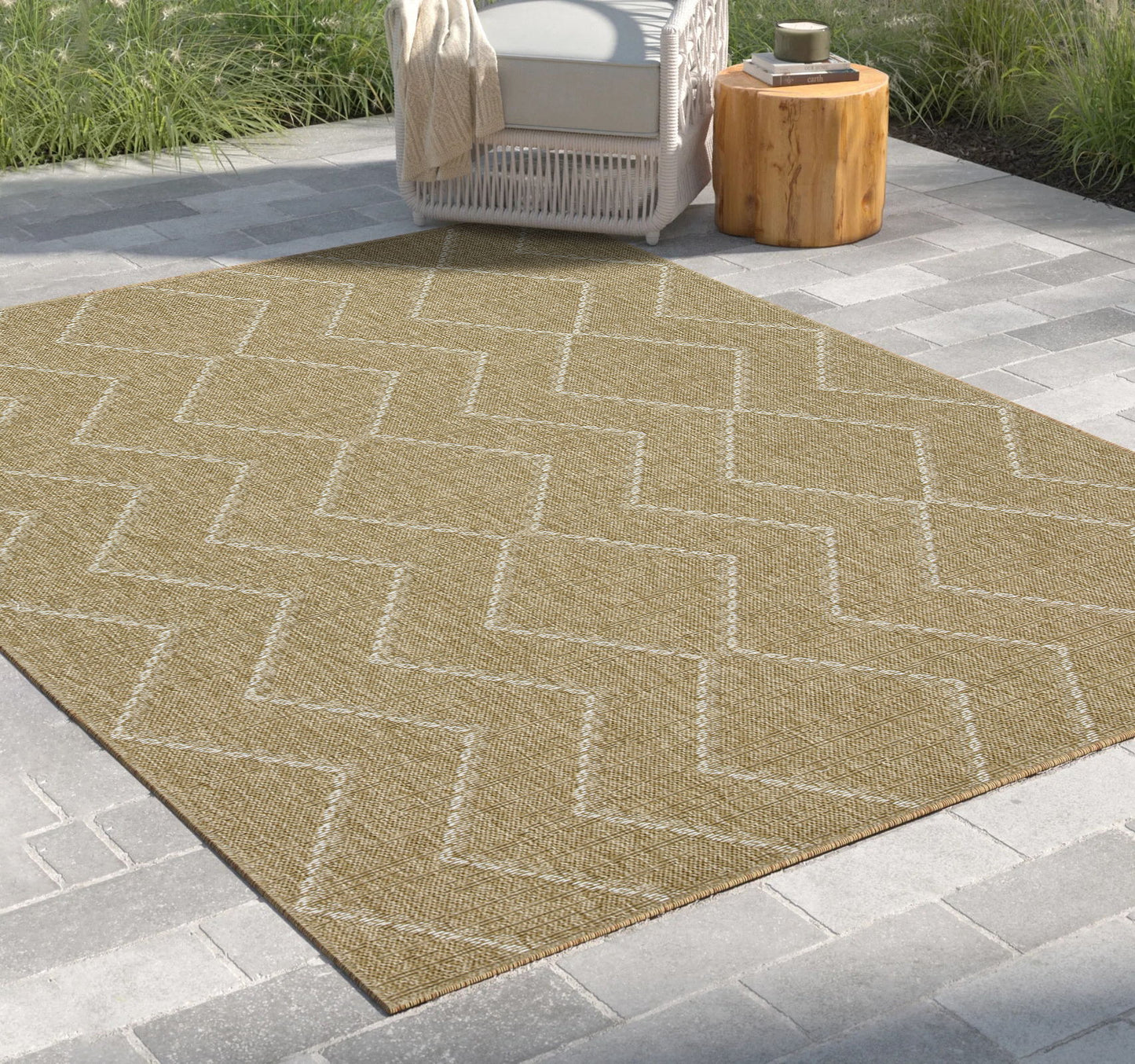 Earth - 5'3" X 7'3" Indoor, Outdoor Area Rug - Jute / White