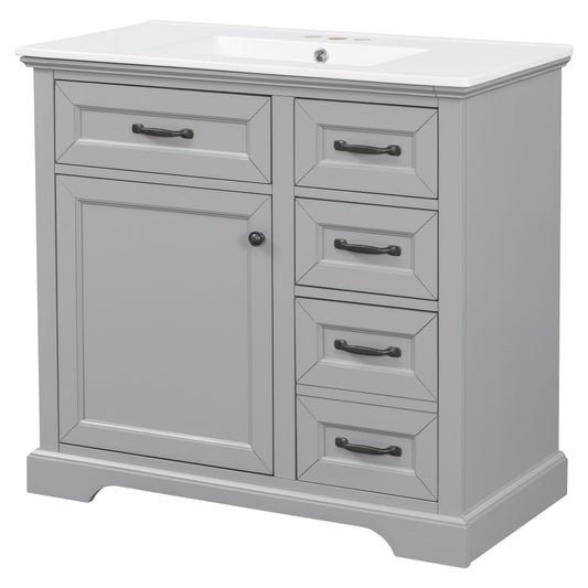 36" Bathroom Vanity With Sink, 2 Tip Out Drawers, Soft Close Hinges