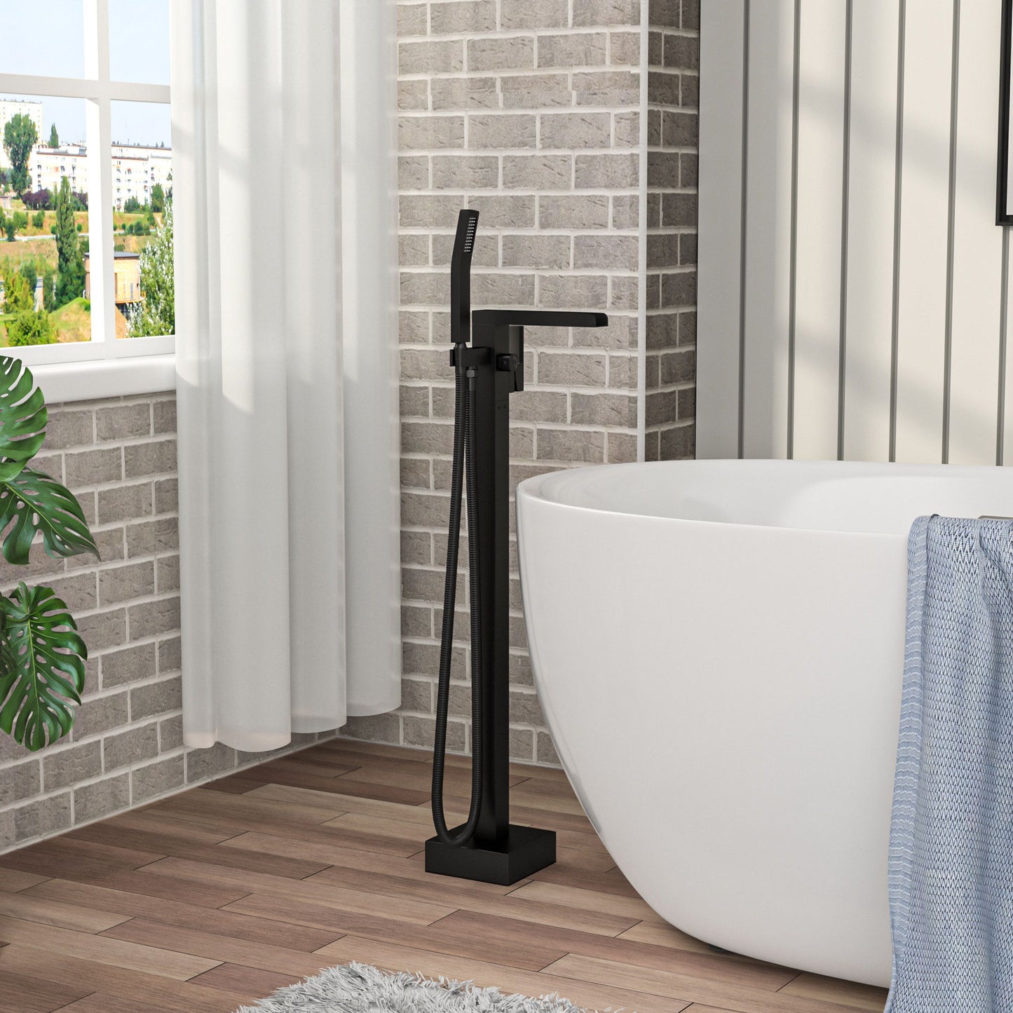Freestanding Bathtub Faucet With Waterfall Tub Filler And Hand Shower