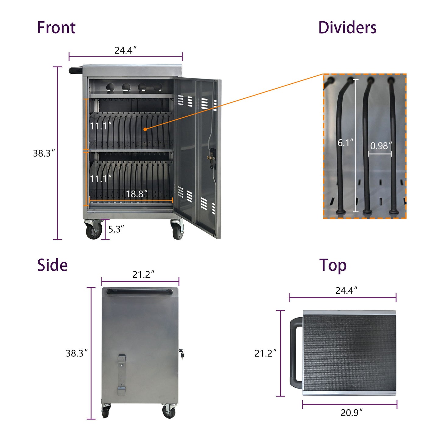 Mobile Charging Cart Station For Chromebook, Tablet And Laptop Computer With Power Strip Included