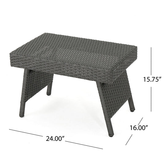 Outdoor Wicker Table With Rectangular Tabletop - Gray