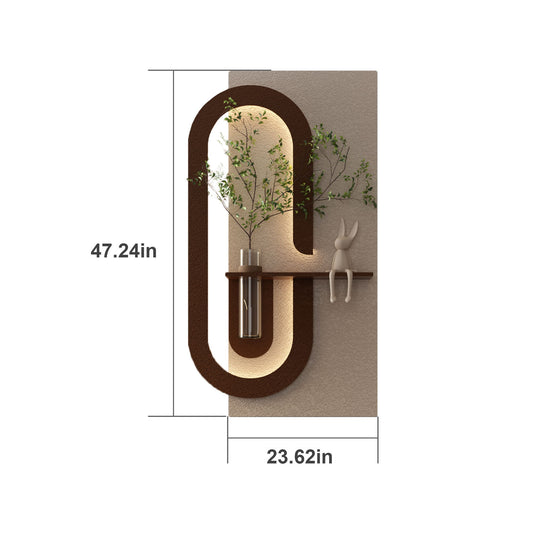 Adjustable LED Sandstone Wall Decor With Simulated Plants 3D Art Sculpture, Glass Vase & Rabbit Statue, Remote Control - Light Coffee