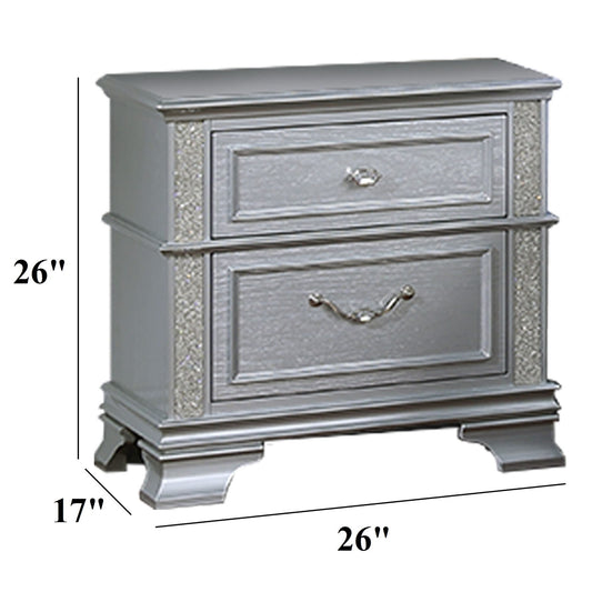2 Drawers Nightstand With Front Decorative Knobs - Gray
