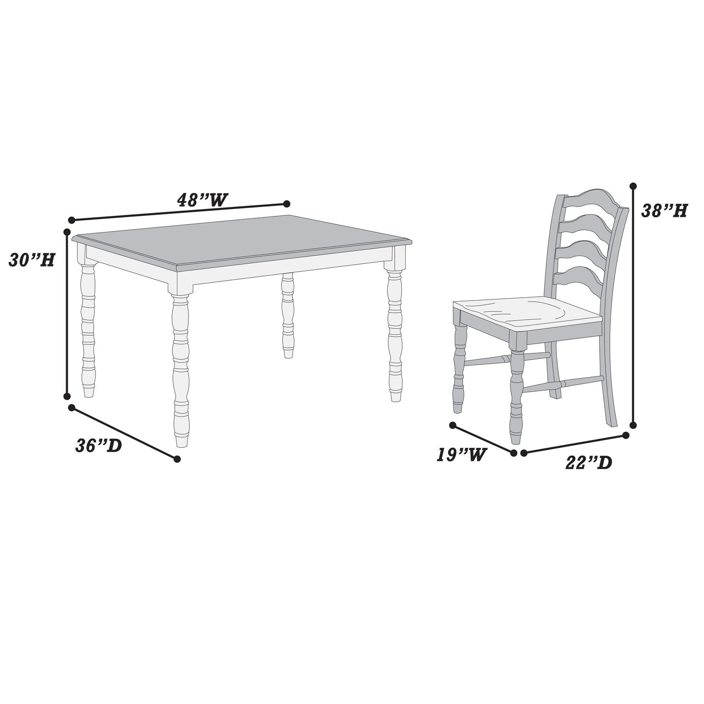 5 Piece Dining Set With Table And Ladder Back Chairs - Oak / White