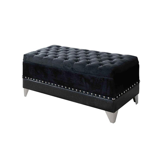 Tufted Trunk With Nailhead Trim Storage Solution - Black