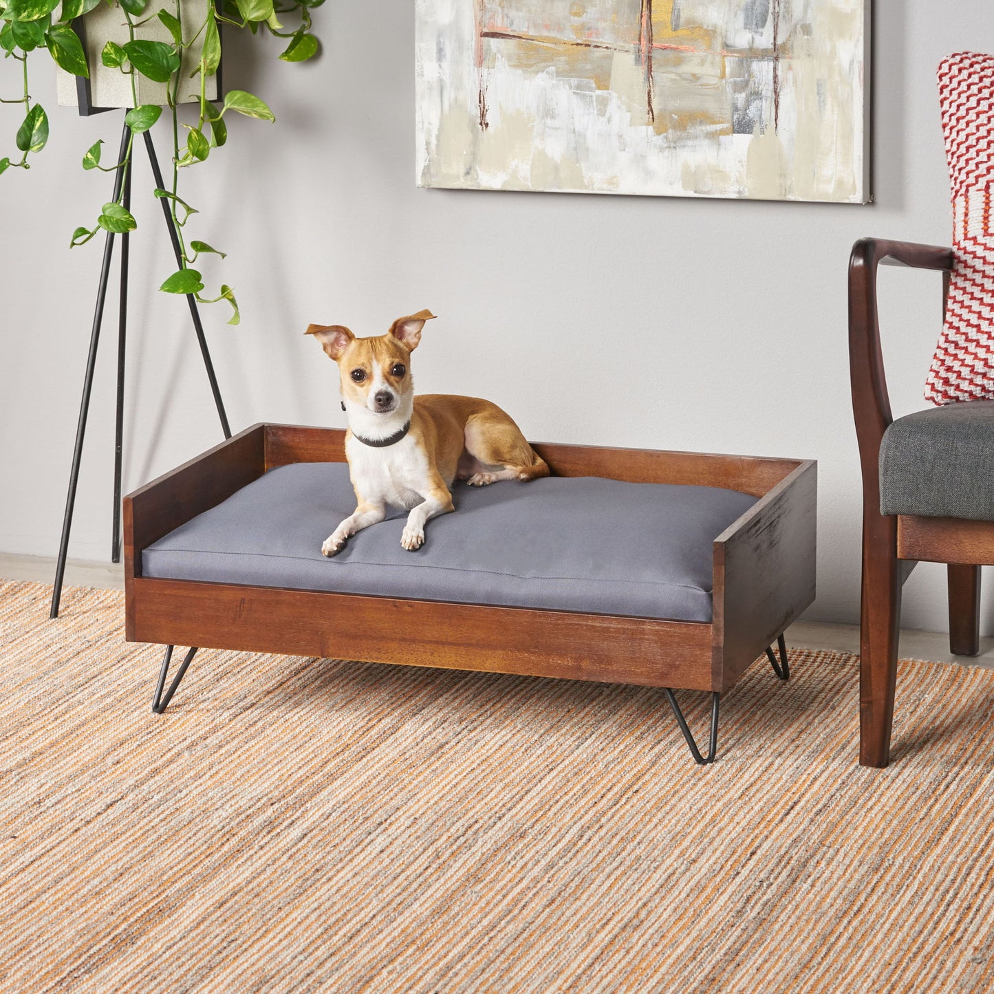 Dog Bed With Sleek Hairpin Legs - Reclaimed Oak / Iron