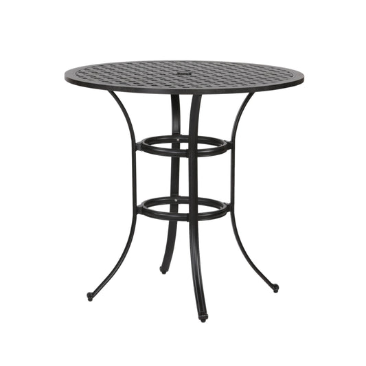 Cast Aluminum Round Counter Table With Lattice Design And Umbrella Hole - Dark Lava Bronze