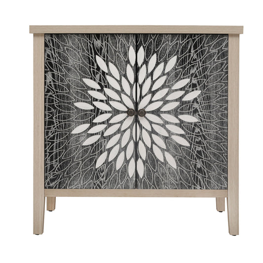 2 Door Carved Storage Cabinet With Adjustable Shelf, Accent Furniture