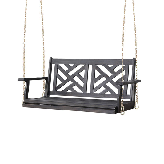 Alejandro - Acacia Wood Porch Swing With Slat Panel Seating