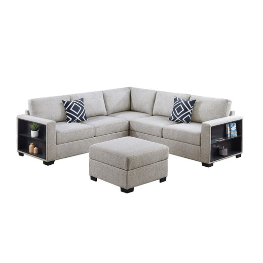 Contemporary Sectional Sofa 4 Piece Set With Built In Shelves L - Shaped Design
