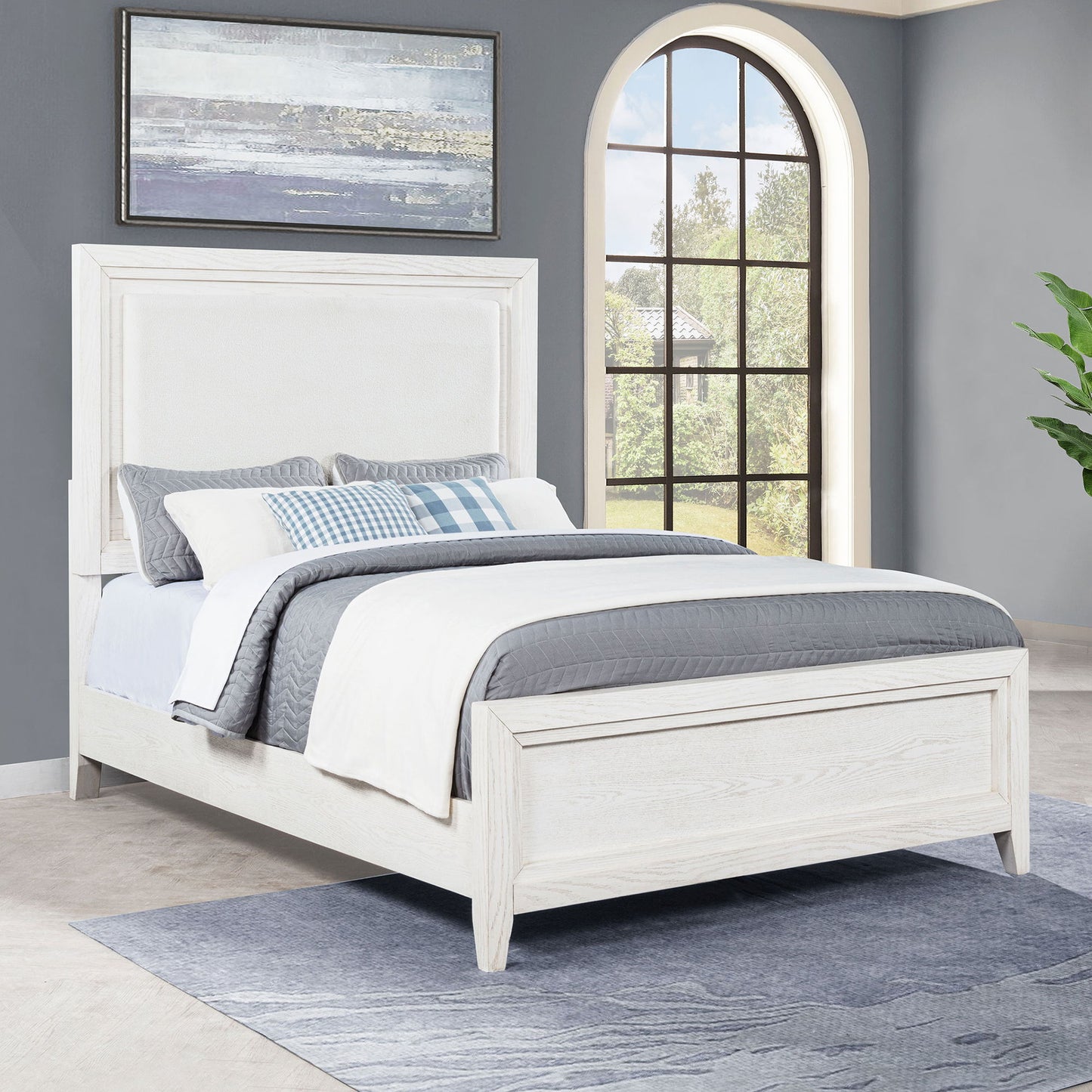 Inverness - Queen Upholstered Panel Bed With Padded Headboard Frame - White