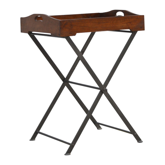 Tray With Cross Iron Base - Brown / Steel Gray