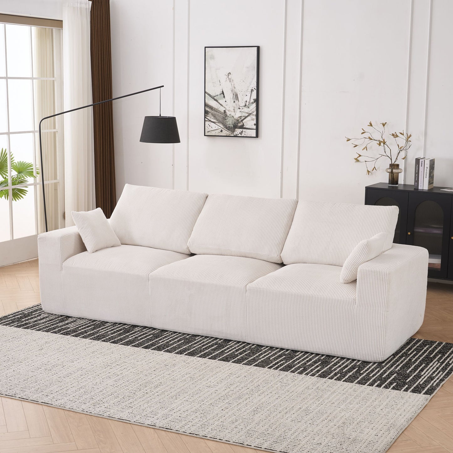Modular Sectional Sofa With Extra Wide Cushion, USB / Type C Charger, Petal Armrest
