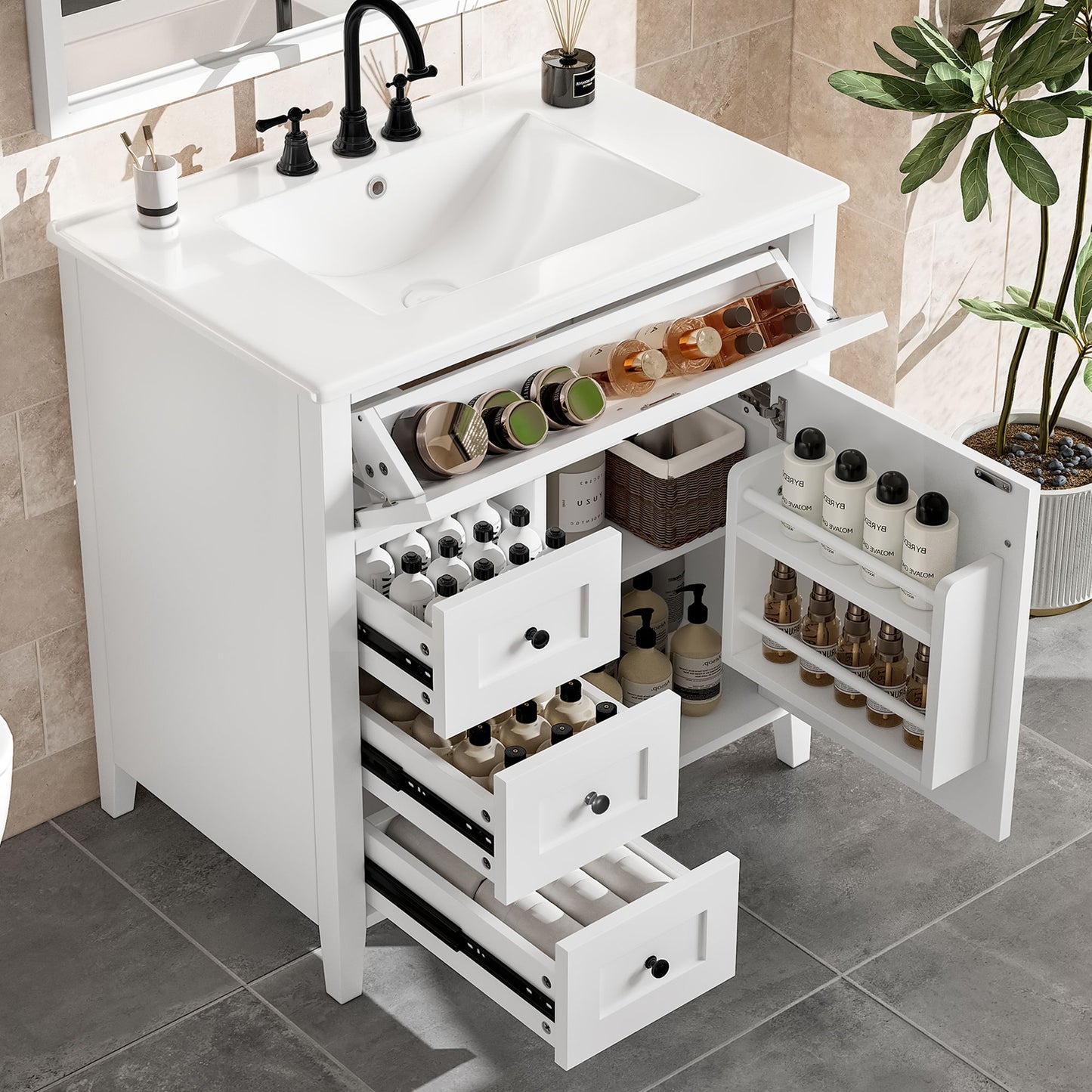 Modern Bathroom Vanity With Sink, 3 Drawers And Adjustable Shelf