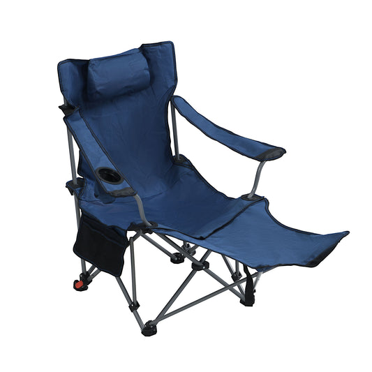 Outdoor Camping Chair With 3 Level Reclining, Side Pockets & Cup Holder, Folding With Carry Bag - Dark Blue