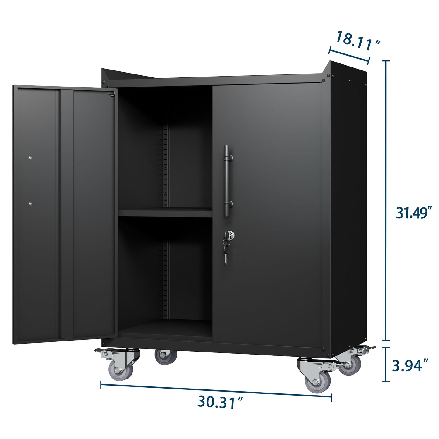 2 Door Tool Cabinets For Garage, Lockable Garage Storage Cabinet, Locking Storage Cabinet With Wheels, Rolling Tool Chest - Black