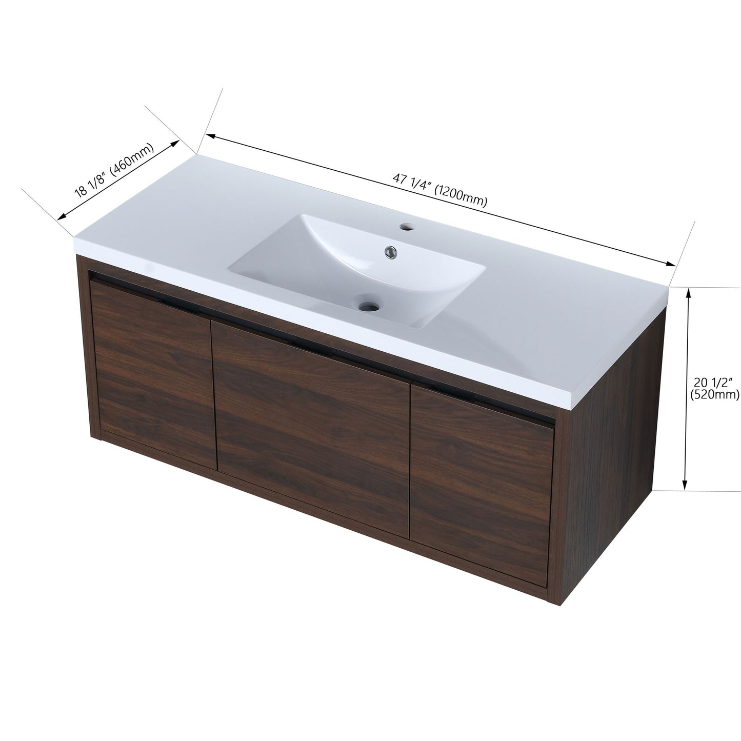 Floating 48" Bathroom Vanity With Resin Sink And Soft Close Doors California Plywood - California Walnut