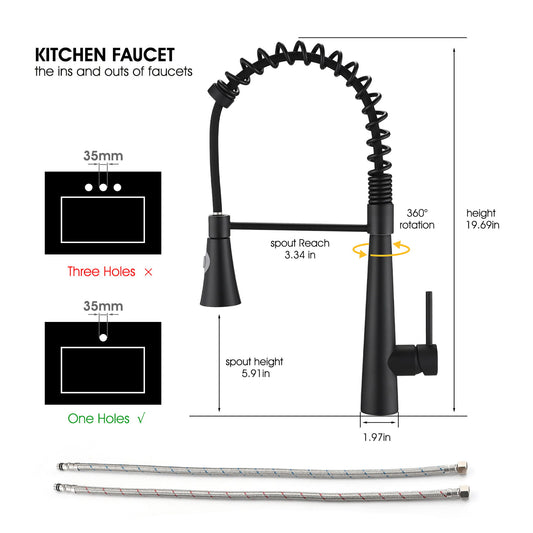 Commercial Kitchen Faucet With Pull Down Sprayer And Magnetic Docking Spray Head - Matte Black