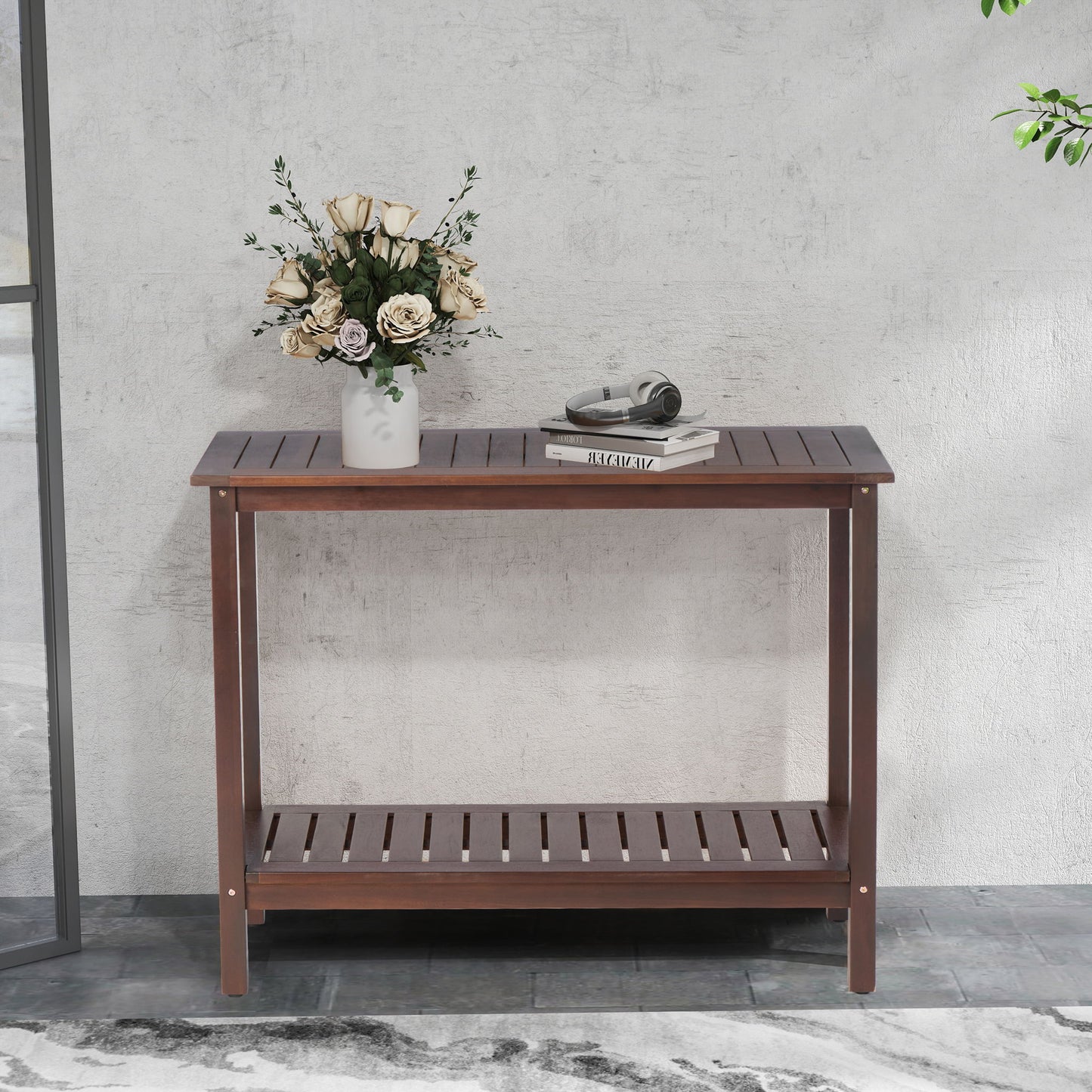 Workstation For Garden Balcony Garage, Acacia Console Potting Table
