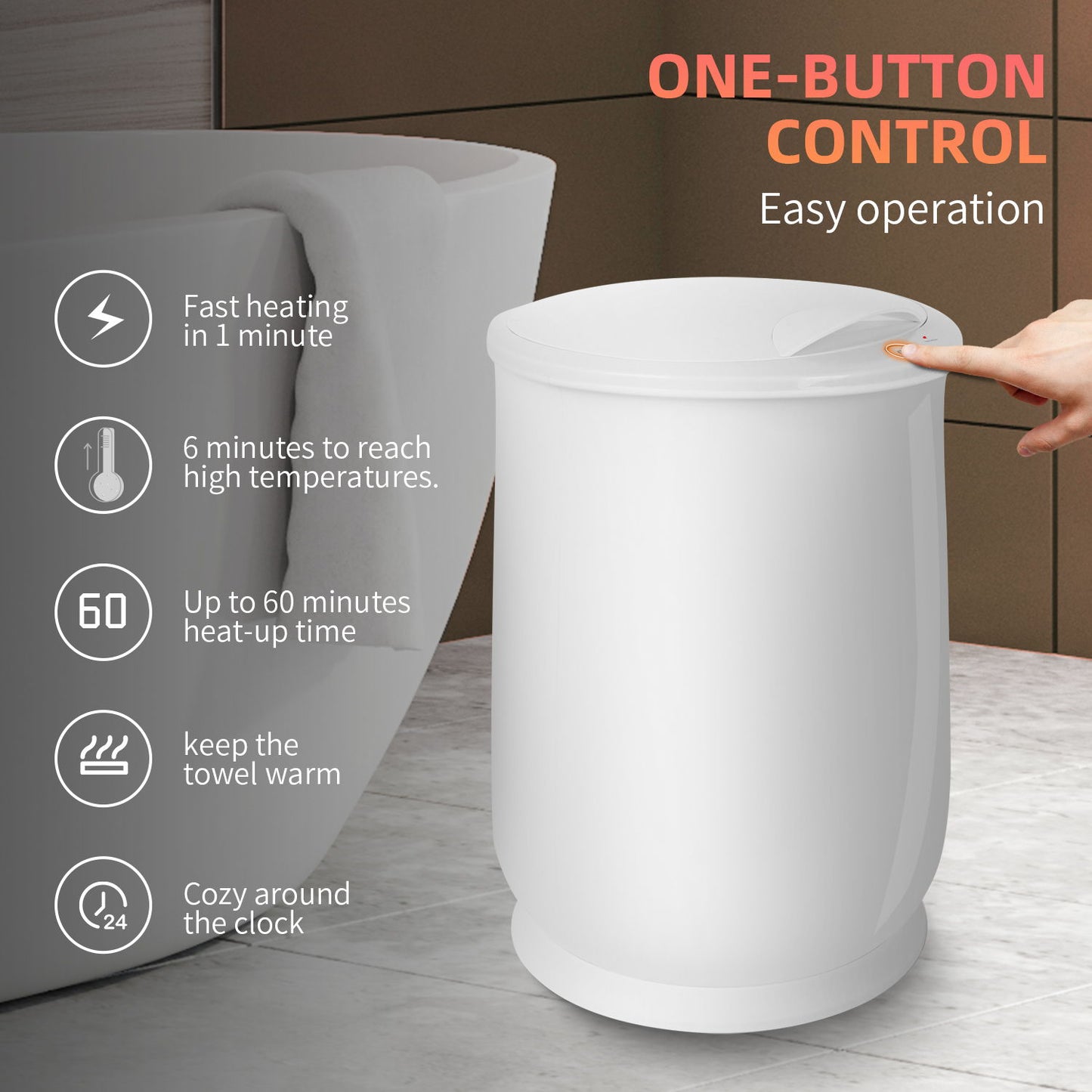 Luxury Bucket Towel Warmers, Large Towel Warmers For The Bathroom, Fits Up To 2 Oversized Towels - White