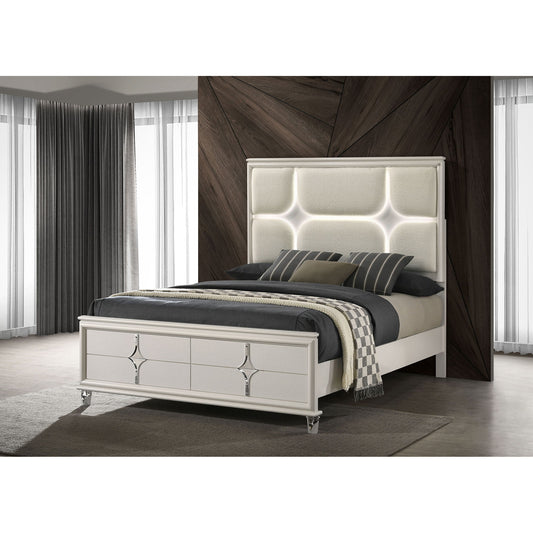 Gwendolyn - Queen Panel Bed With LED Headboard - White
