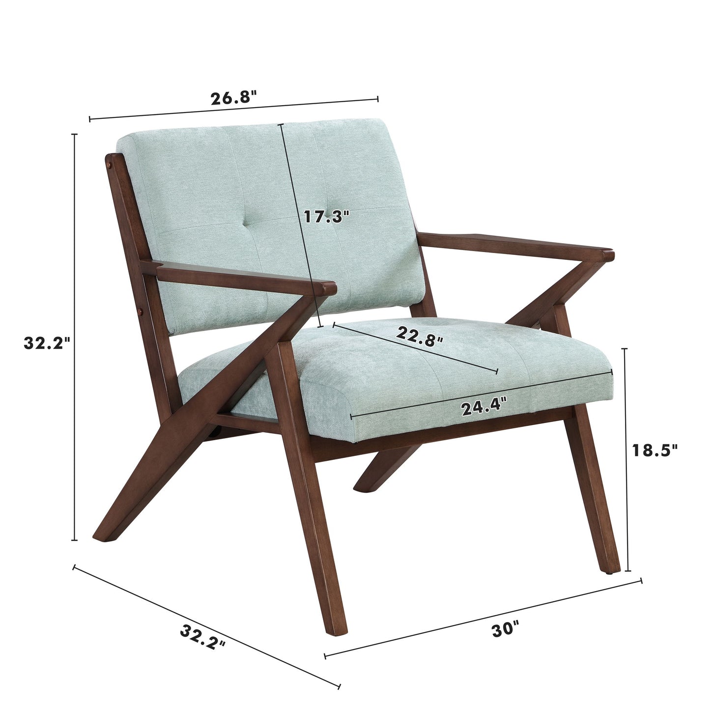 Modern Accent Chair With Plush Cushions, Angled Arm Design - Green