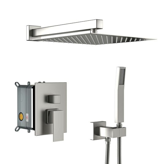 Dual Shower Head System With 12" Wall Mounted Square Rain Shower And Rough In Valve