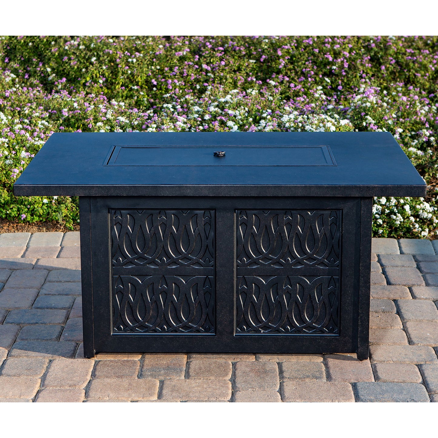 Aluminum Rectangle Fire Table With Fire Glass And Cover - Antique Bronze